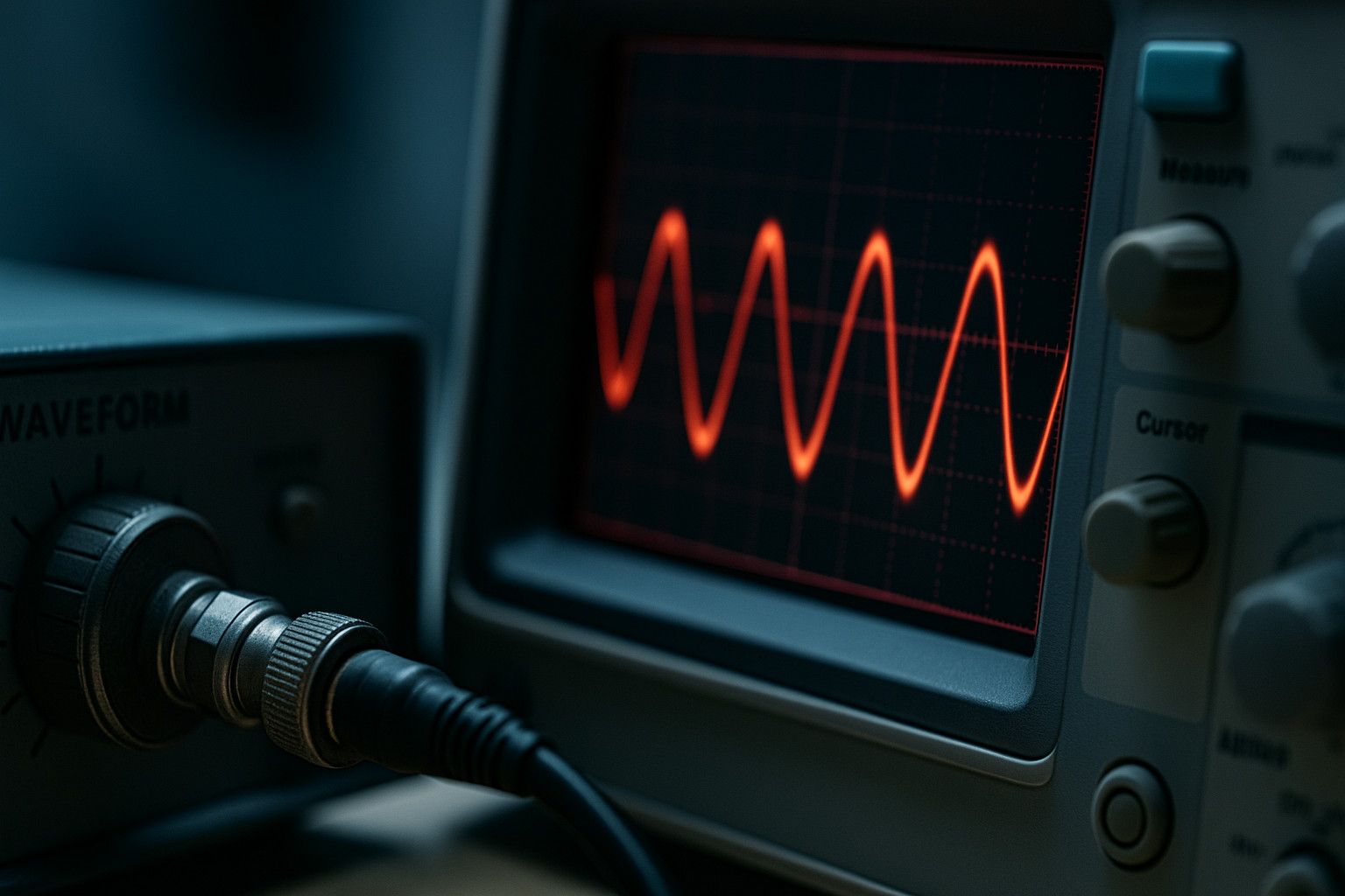 Primo piano di un circuito elettronico con componenti e segnali digitali, rappresentativo dell’ingegneria delle misure elettroniche.