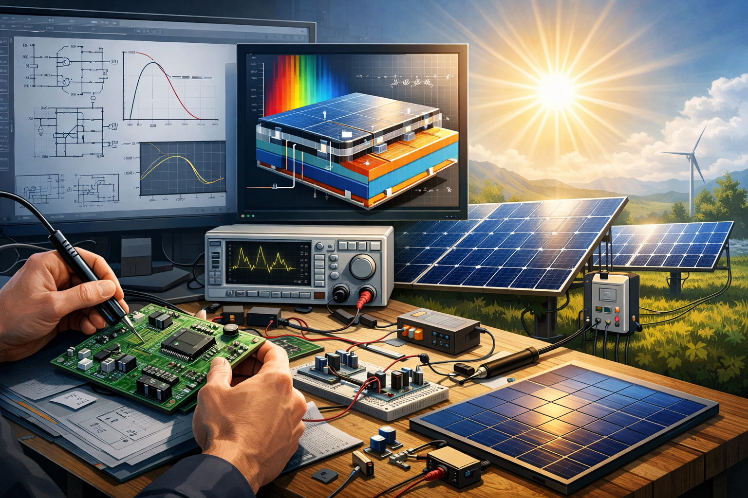 Ingegnere elettronico progetta pannelli fotovoltaici
