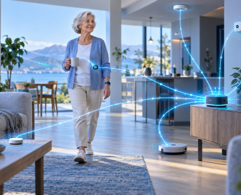 Casa intelligente con rete di dati blu